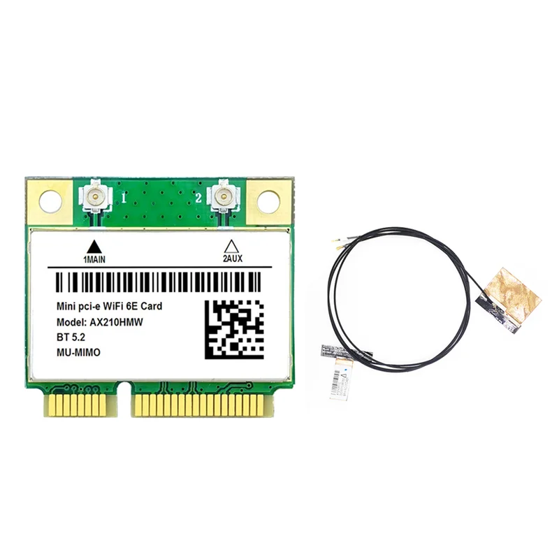 AX210HMW WiFi Card+Antenna WiFi 6E Mini PCI-E AX210 802.11Ax/Ac 2.4G/5G/6Ghz BT5.2 Wireless Adapter for Laptop