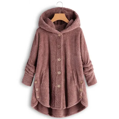 Imagen 2 del producto Abrigo de otoño e invierno para mujer, abrigo cálido de oso de peluche, chaqueta de lana, abrigo de felpa para mujer, chaqueta con capucha, nuevos abrigos para mujer, chaqueta de Color sólido