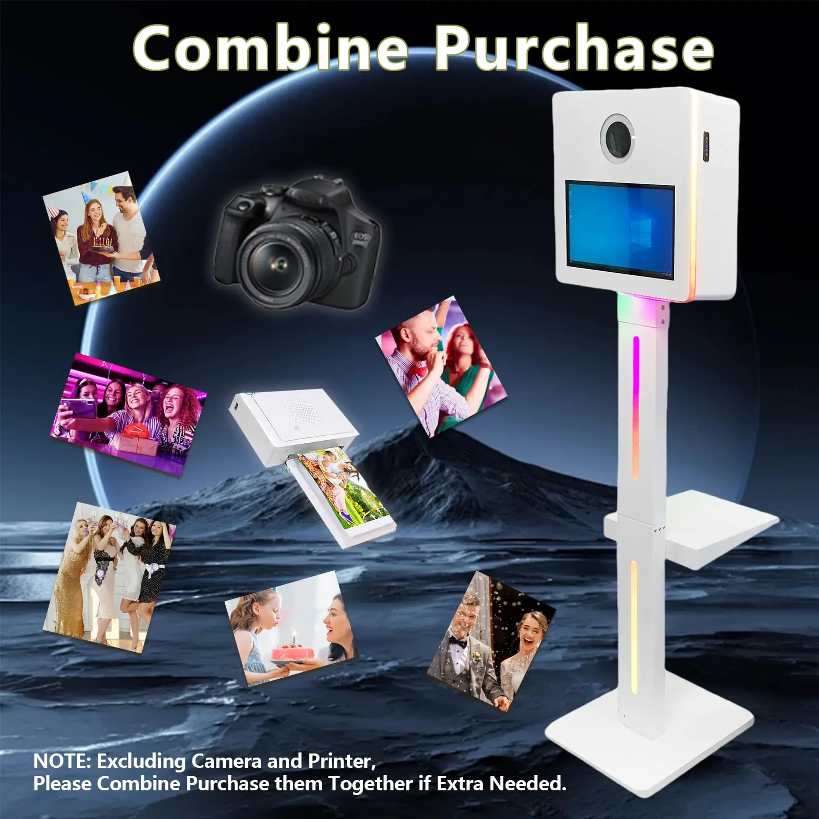 야외 휴대용 15.6인치 터치스크린 포토 부스 DSLR 미러 쉘, 글램 필터 및 플래시 라이트 포함, 파티 및 웨딩 이벤트용