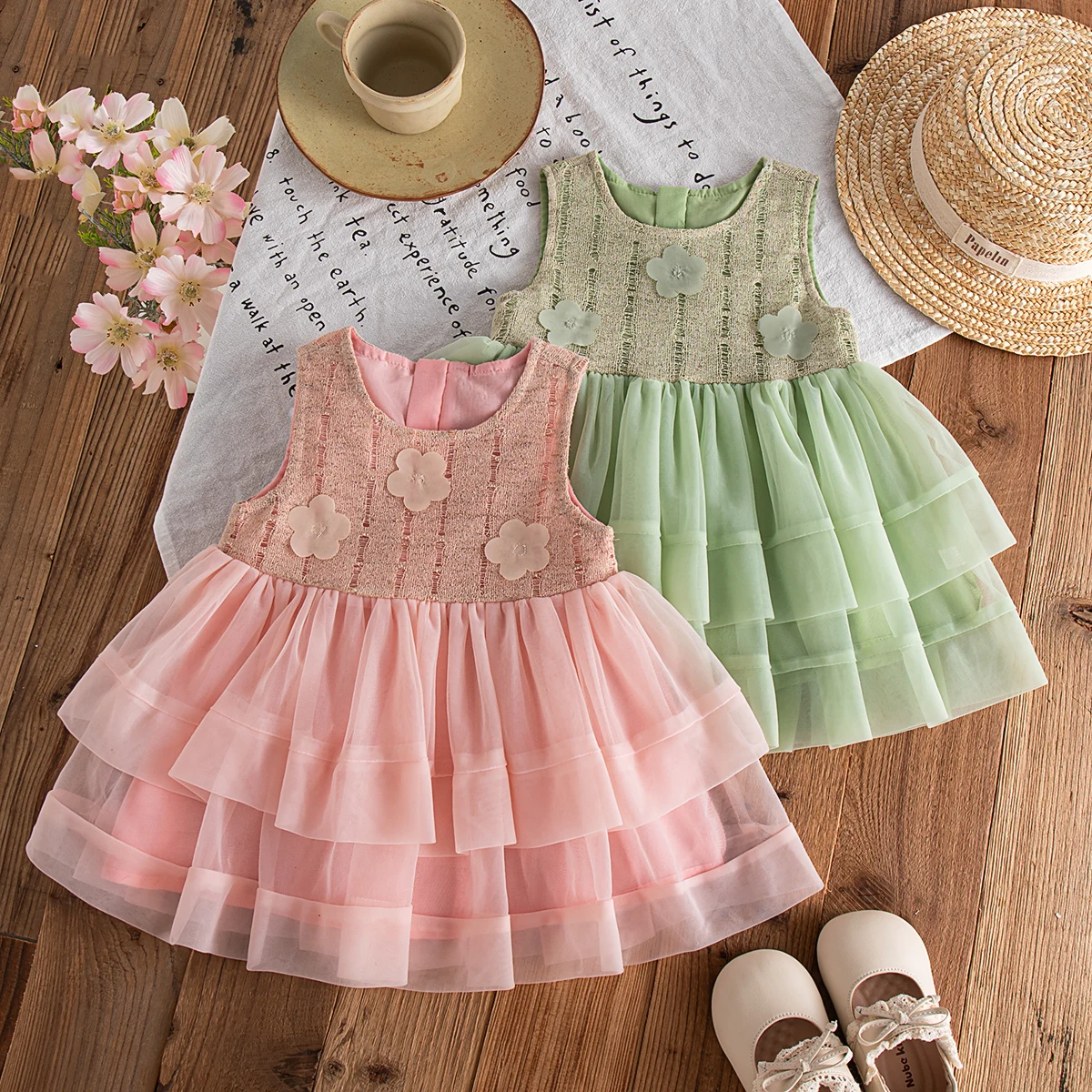 

Sweet Princess Dress Summer Girl Dress Sleeveless Mesh Tutu Vest Dress Birthday Party Dress Children's Clothing 9 Month-4 Years