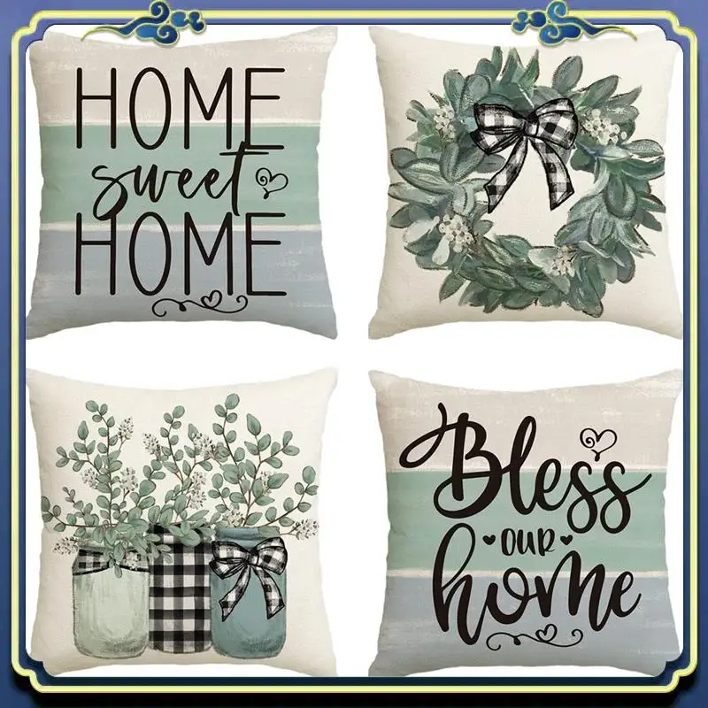 

A56P-4PCS Spring Pillow Covers Eucalyptus Farmhouse Throw Pillow Cushion Case 18 X 18 For Couch