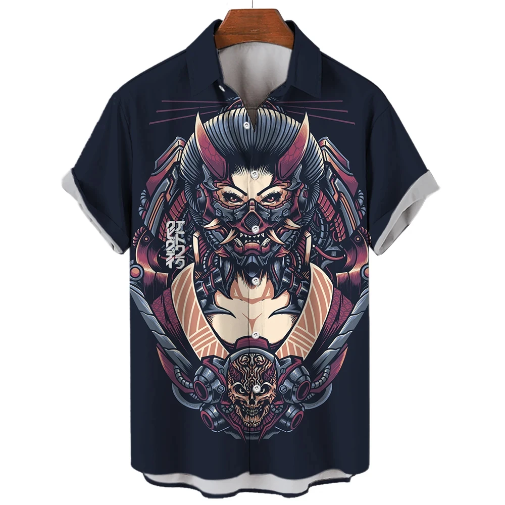 Samurai Terror Shirts 3D Printed Man/Women Casual Fashion Short Sleeves Shirts Button Lapel Streetwear Oversized Unisex Clothing