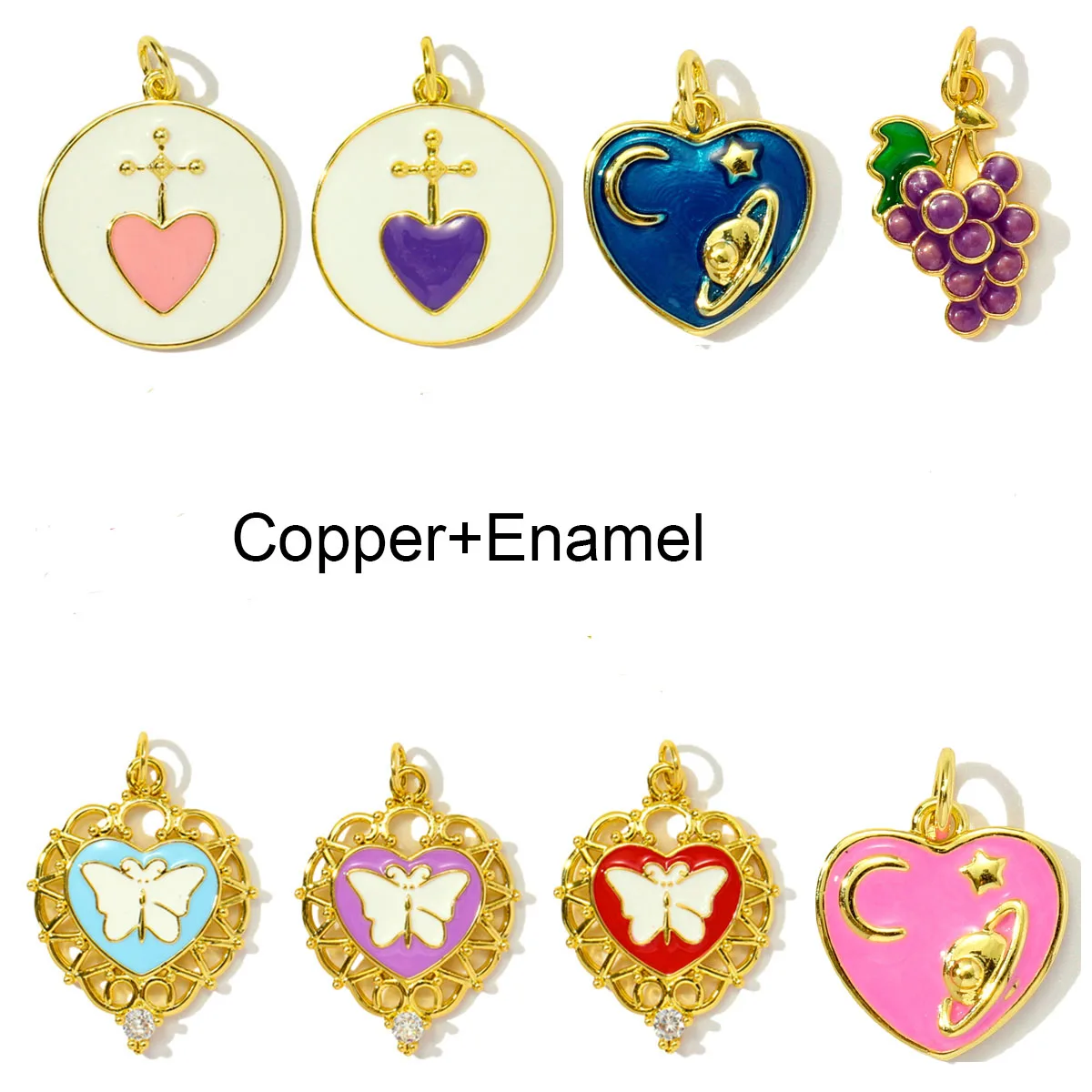 

3pcs/Lot Copper Enamel Heart Butterfly Charms Pendants for DIY Fashion Jewelry Making Necklace Earring Accessories