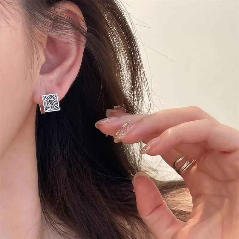XIYANIKE Creative Floral Square Ear Clasp Earrings For Women Girl Fashion New Retro Jewelry Friend Gift Party серьги же