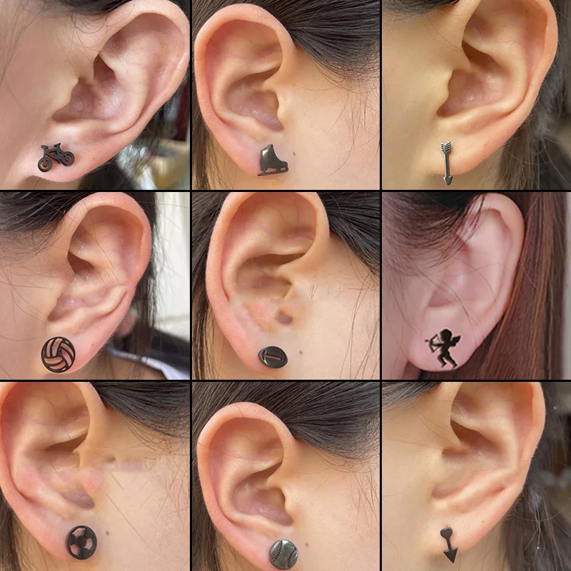 Sports Stainless Steel Bicycle Roller Skating Earring Women Football Baseball Jewelry Girls Multiple Ball Earrings Accessories