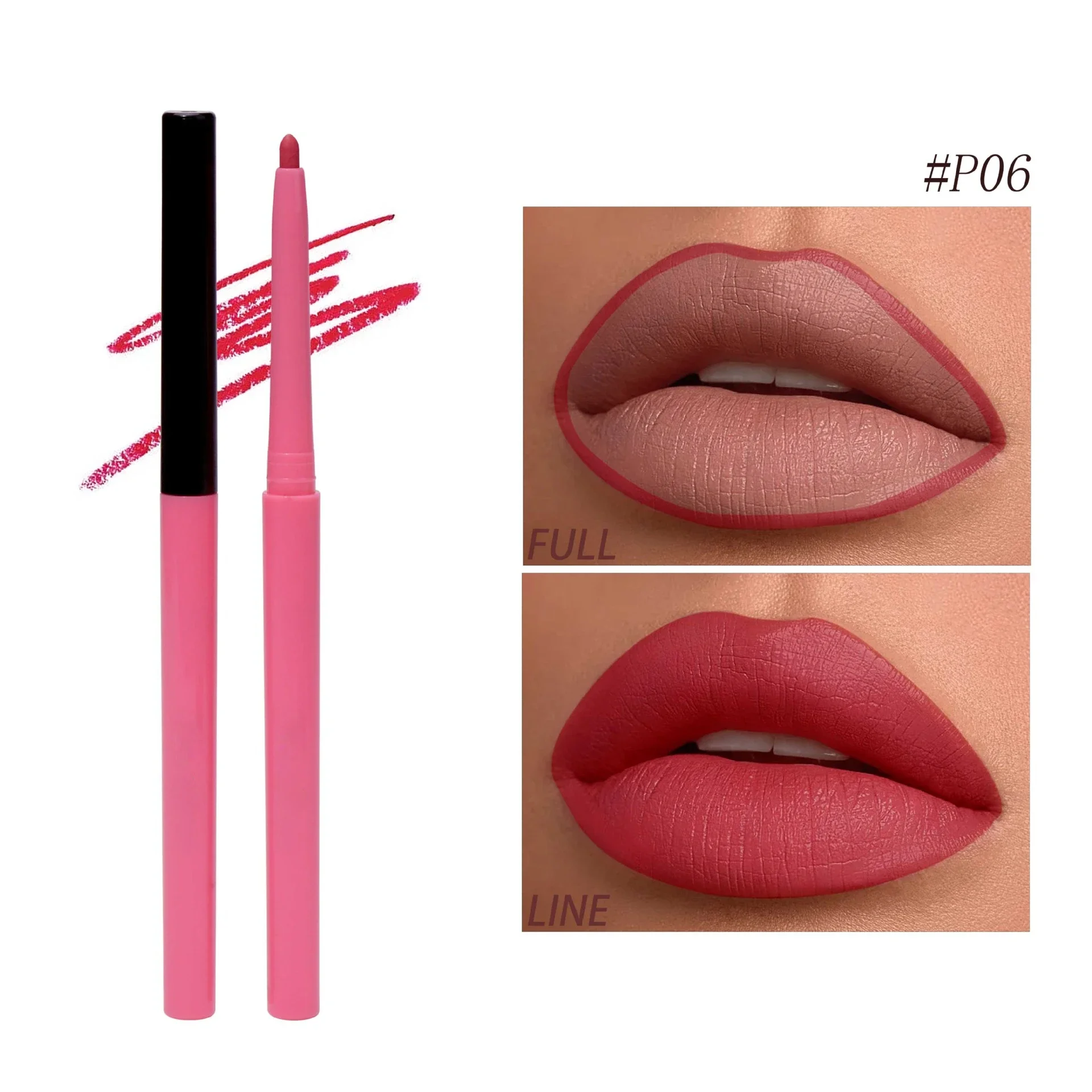 Lipstick Pencil Waterproof Sexy Red Matte Contour Tint Lipstick Lasting Non-stick Cup Lipliner Pen Lips Makeup Cosmetic 6 Color