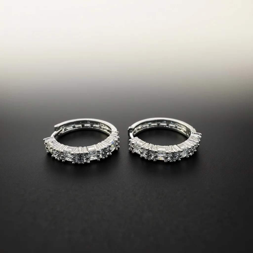 Silver‑Tone Mixed Cut Zircon Huggie Hoop Earrings for Women, Floral Cluster Pave Click‑Top Ear Hoops, Glamorous Fashion Jewelry