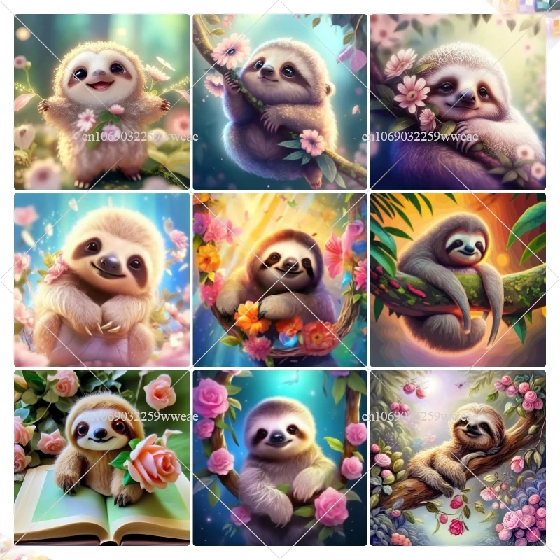 5D DIY Diamond Painting Round Diamond Cute Cartoon Animal Sloth Diamond Painting Embroidery Mosaic Art For Kids' Decor Gift