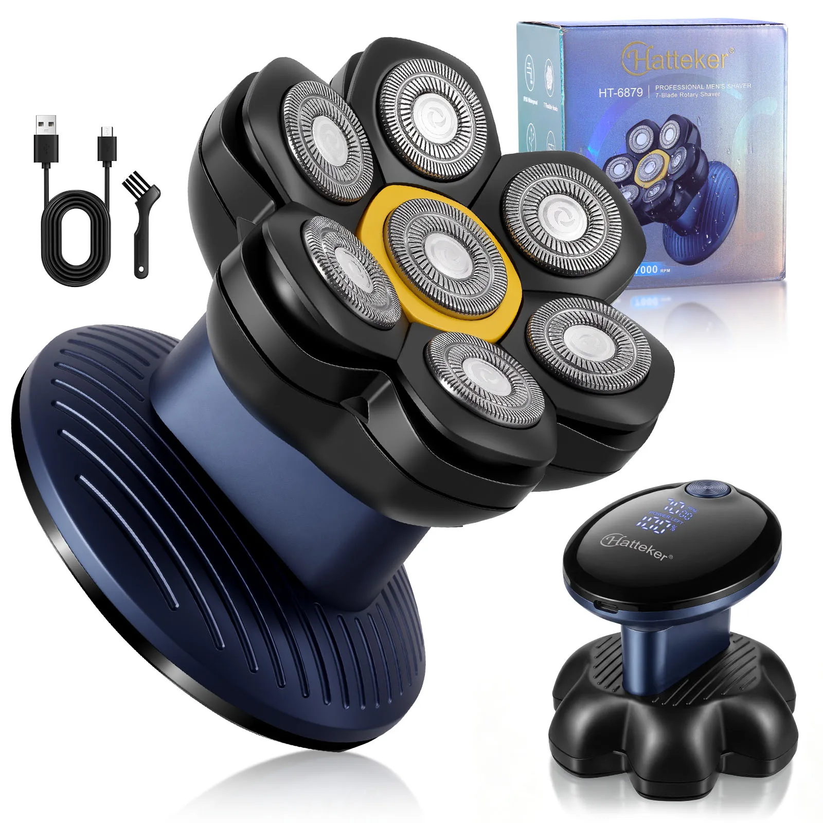 Hatteker 7-Kopf-Elektrorasierer für Männer, Haartrimmer, IPX6 wasserdicht, für Nass- und Trockenrasur, USB-Kopfhaarentferner, LED-Anzeige, für Rücken, Brust und Beine