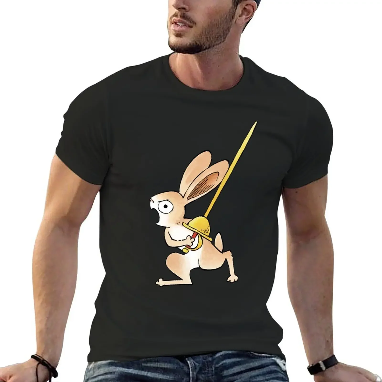 Medieval Rabbit & Rapier - BEIGE version T-Shirt summer tops man t shirt tee shirts for men