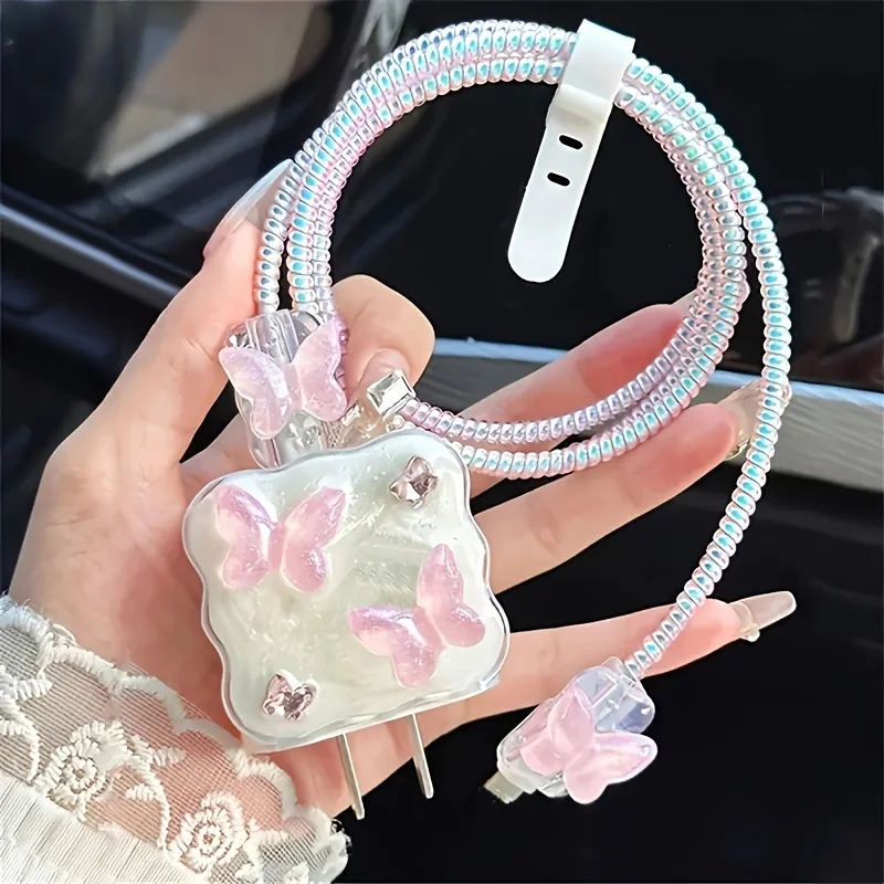 5pcs Butterfly Charger Protective Case For iPhone 18W/20W Fast Charging Cable Data Anti-break Charger Protective Rope