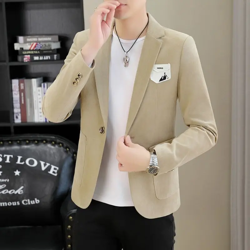 Men's Printed Blazer Korean Style Trendy Slim Fit Handsome Casual Menswear Spring Autumn Personality Single Suit Jacket