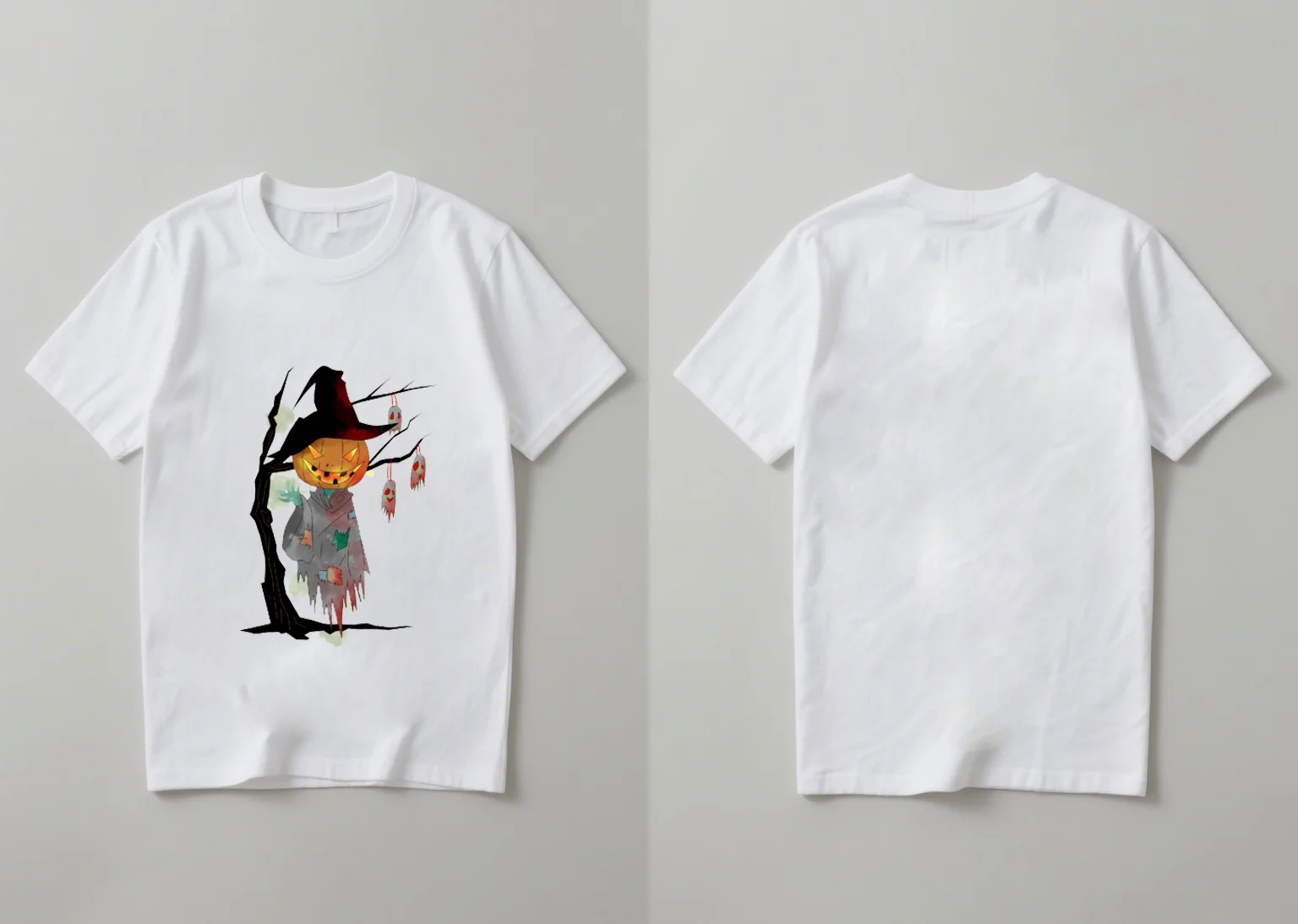 เสื้อเชิ้ตแขนสั้นพิมพ์ลายฟักทองและพ่อมดฮาโลวีนอินเทรนด์และทันสมัยปี 2025 สวมใส่สบายและหลวมๆ