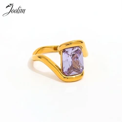 Joolim Jewelry Wholesale High End PVD Waterproof Luxury Fashion Chunky Large Purple Zirconia Stainless Steel Ring For Women