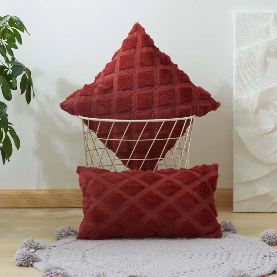 

Solid Color Diamond Plush Burgundy Cushion Cover Soft Pillow Covers 45x45cm for Living Room Sofa Home Decorative Pillowcase