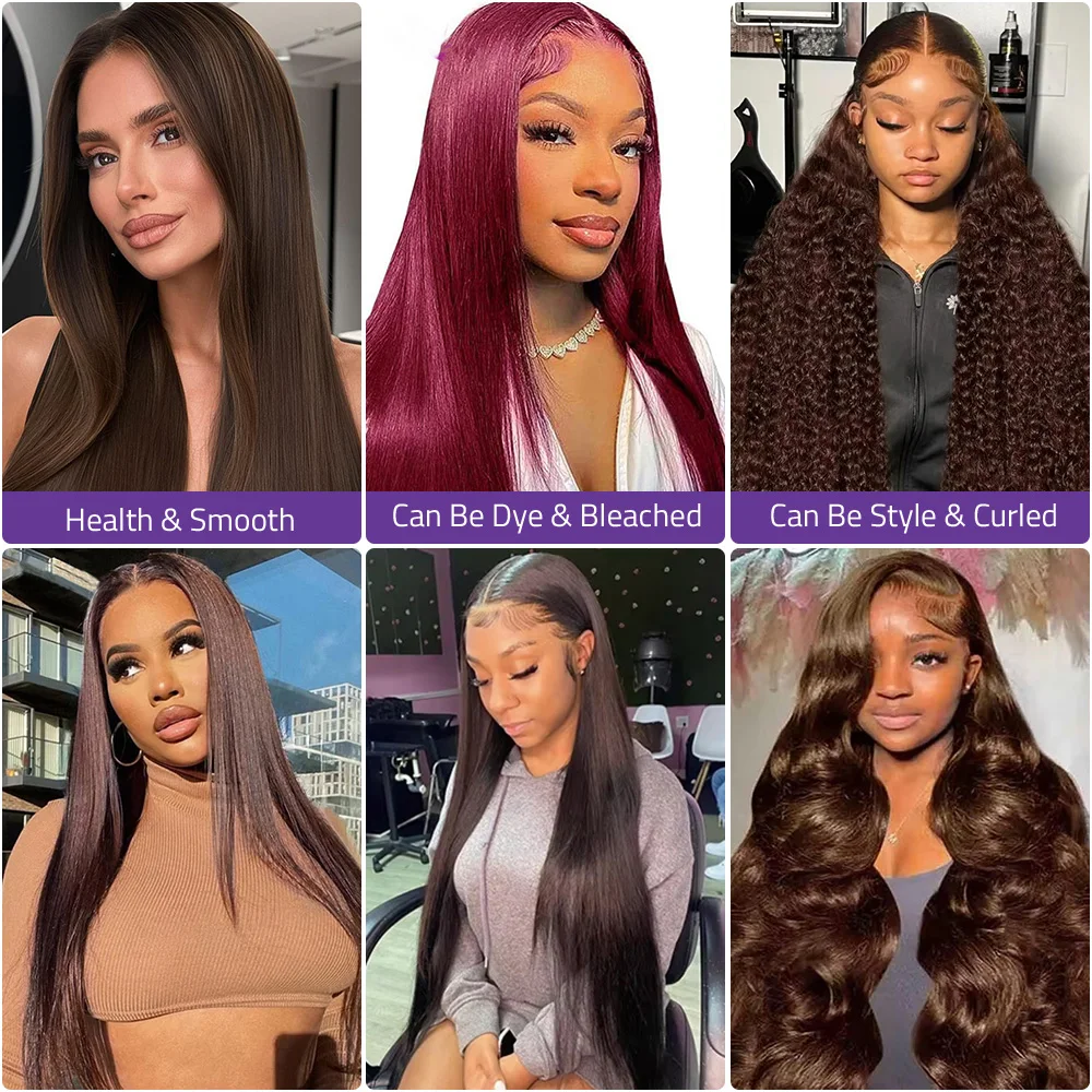 العظام مستقيم الشوكولاته البني 13X6 و 13x4 الدانتيل الشفاف خصلات الشعر المستعار الإنسان للنساء 40 بوصة قبل قطعها خصلات الشعر المستعار البرازيلي #4