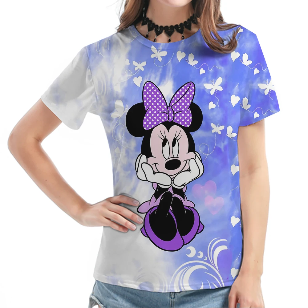 Disney Minnie Mouse 3D Printed Women's T-shirt Summer Casual Young Women Short Sleeve Cartoon Clothing Top Girls' T Shirts Tee