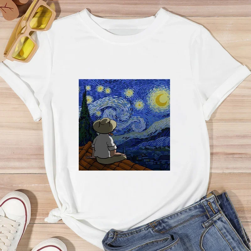 Summer T shirt Women Van Gogh Printed Tees Graphic female Tshirt Tees Casual streetwear Korean O-neck Clothes woman T-shirt