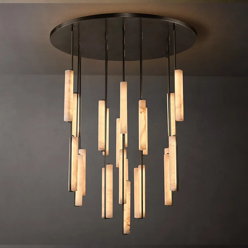 

American LED black marble chandelier, ceiling lighting, suitable for dining room Lighting lamp, dimmable, stainless steel lustre
