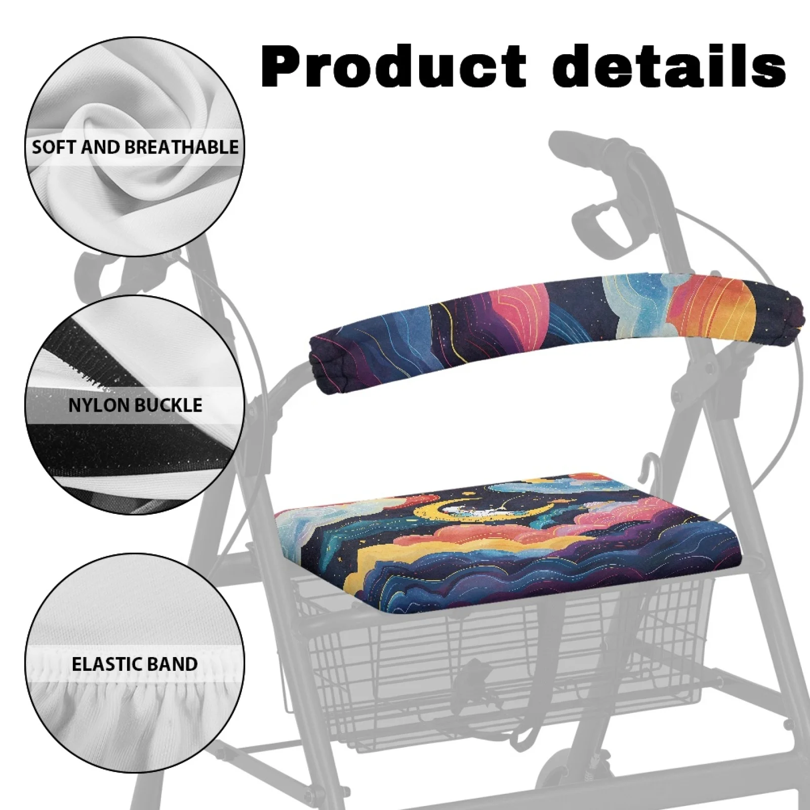 Coloranimal Adjustable Backrest Covers Easy Install 2PCS Walker Seat Cushion for Family for Outdoors Moonlit Angling - view 5