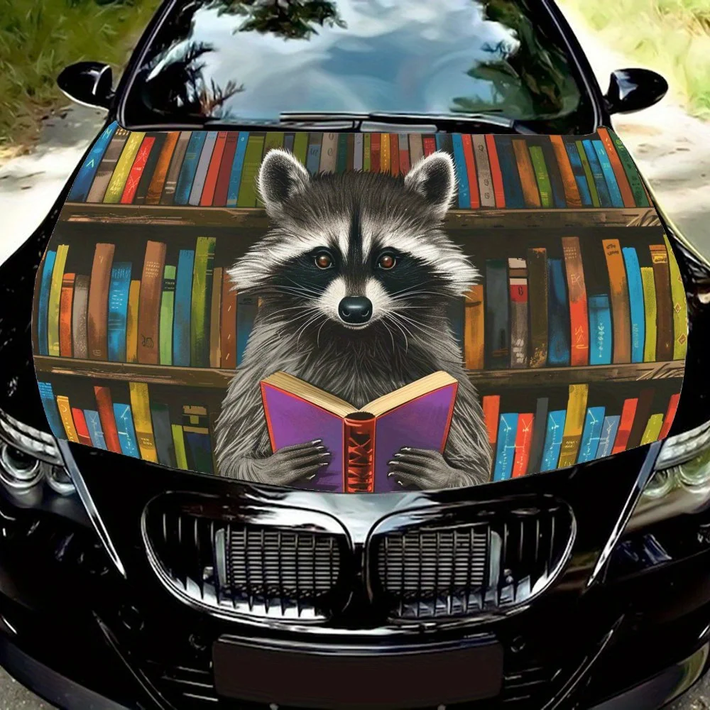 

Reading Raccoon Print car hood stickers, waterproof self-adhesive, scratch resistant, easy to stick, durable car PVC stickers, c