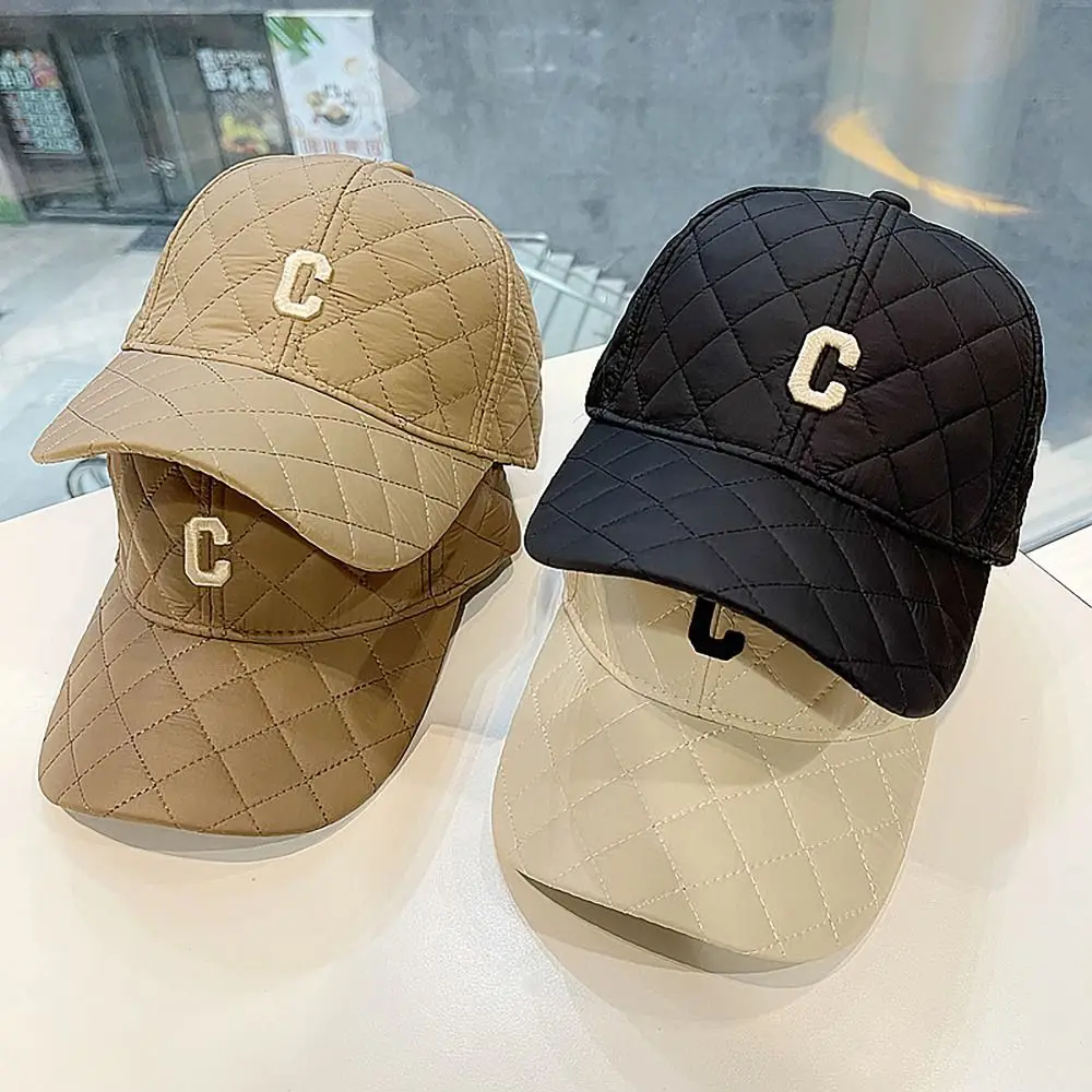 Down Cotton Diamond Lattice Baseball Cap Winter Warm Ajustable Size Embroidery Letter Hats C Embroidery Hip Hop Cap