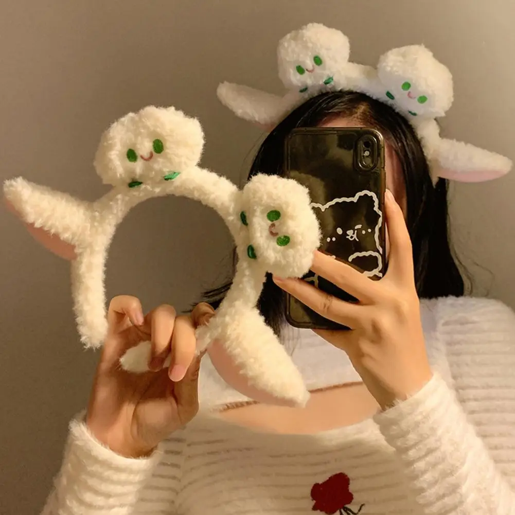 Plush Headband Cartoon Sheep Ear Cloud Decor Thick Soft Elastic Anti-slip Regular Hair Decoration Styling Tool Lady Hair Hoop