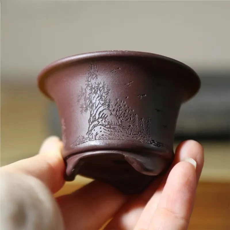 Maceta Redonda de Arcilla Morada China 2026, Mini Maceta Tallada para Bonsái, Maceta Decorativa Clásica para el Hogar LJ461