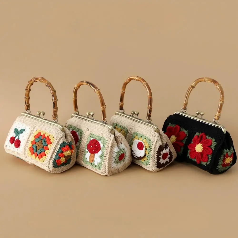 

Элегантная женская сумка со снежной нитью, связанный крючком, фестивальная сумка из золотого бамбука, вишневая сумка, сумка через плечо с грибами