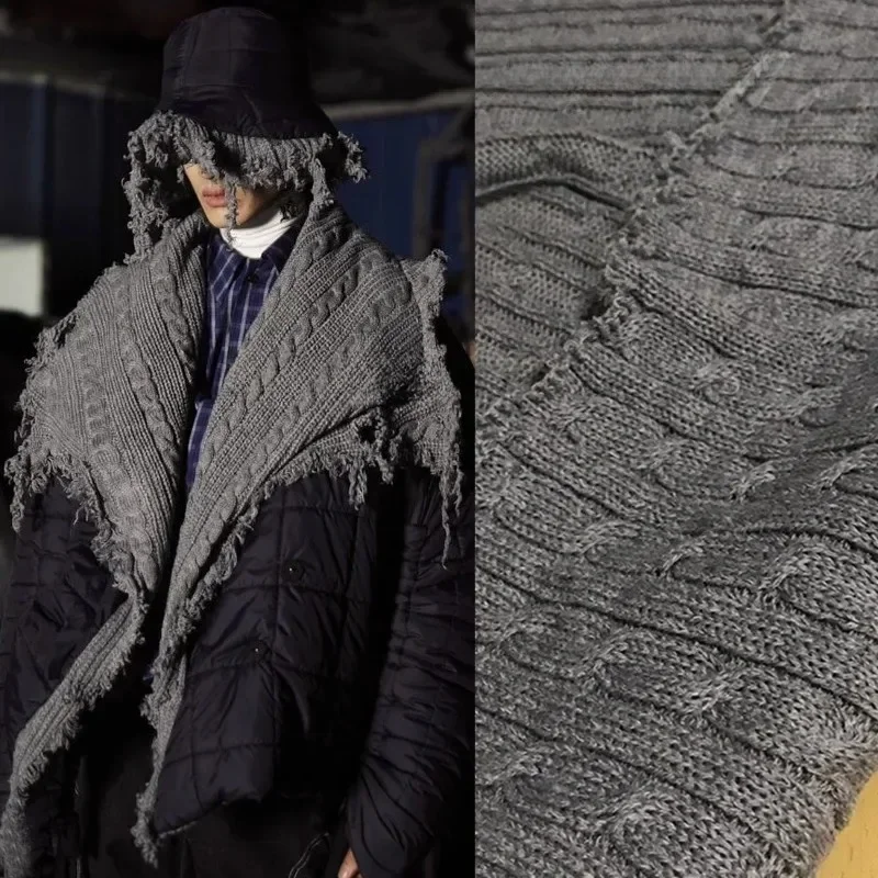 Grey Fried Dough Twist Super Thick Knitted Fabric for Sweater Designer Cloth Apparel diy Sewing By Meter Material