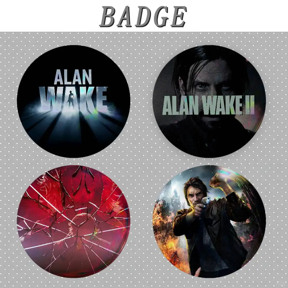 A-Alan Wake 2 Game Funny Badges Round Brooch Cute Cartoon Idol Cosplay Badges DIY Backpack Clothing Jewelry Pins