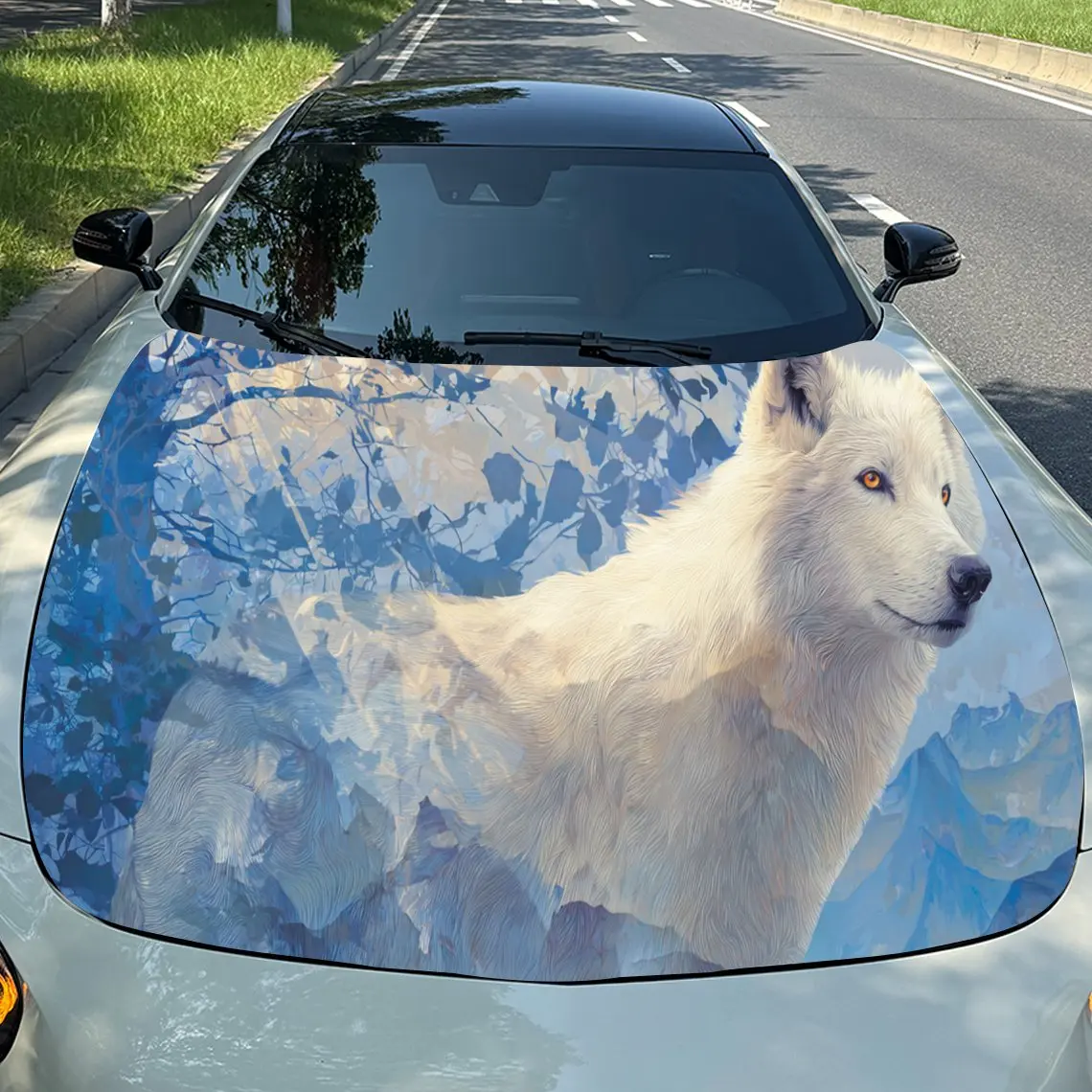 

Виниловая пленка для автомобиля «Морозный белый волк», водонепроницаемая наклейка на капот автомобиля из ПВХ, самоклеящиеся устойчивые к царапинам наклейки для крышки двигателя, Ca