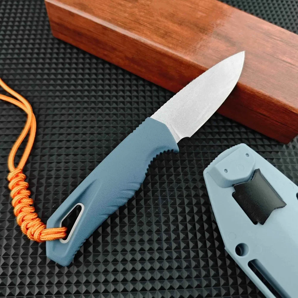 BM 18050 Blue Outdoor Hunting Hidden Tang Knife D2 Blade Nylon Fiber Handle Camping Tactical Rescue EDC Tool with Sheath