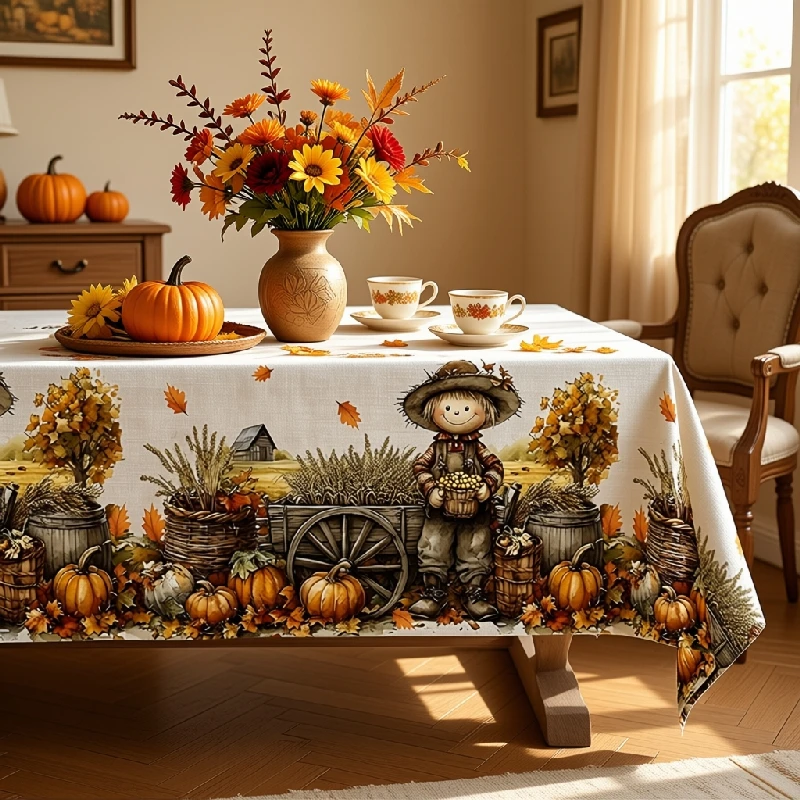Vespri Retro Autumn Farmhouse Tablecloth - Circular, Rectangular, Elliptical - Polyester Autumn Farmhouse Tableclothzyc