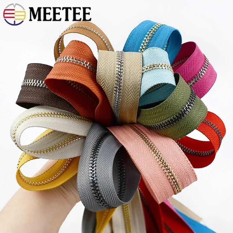 1-5Yards 5# Metal Zippers Tapes Bulk Zip By The Yards Zipper DIY Coat Bag Jacket Zips Tailor Repair Kit Sewing Accessories