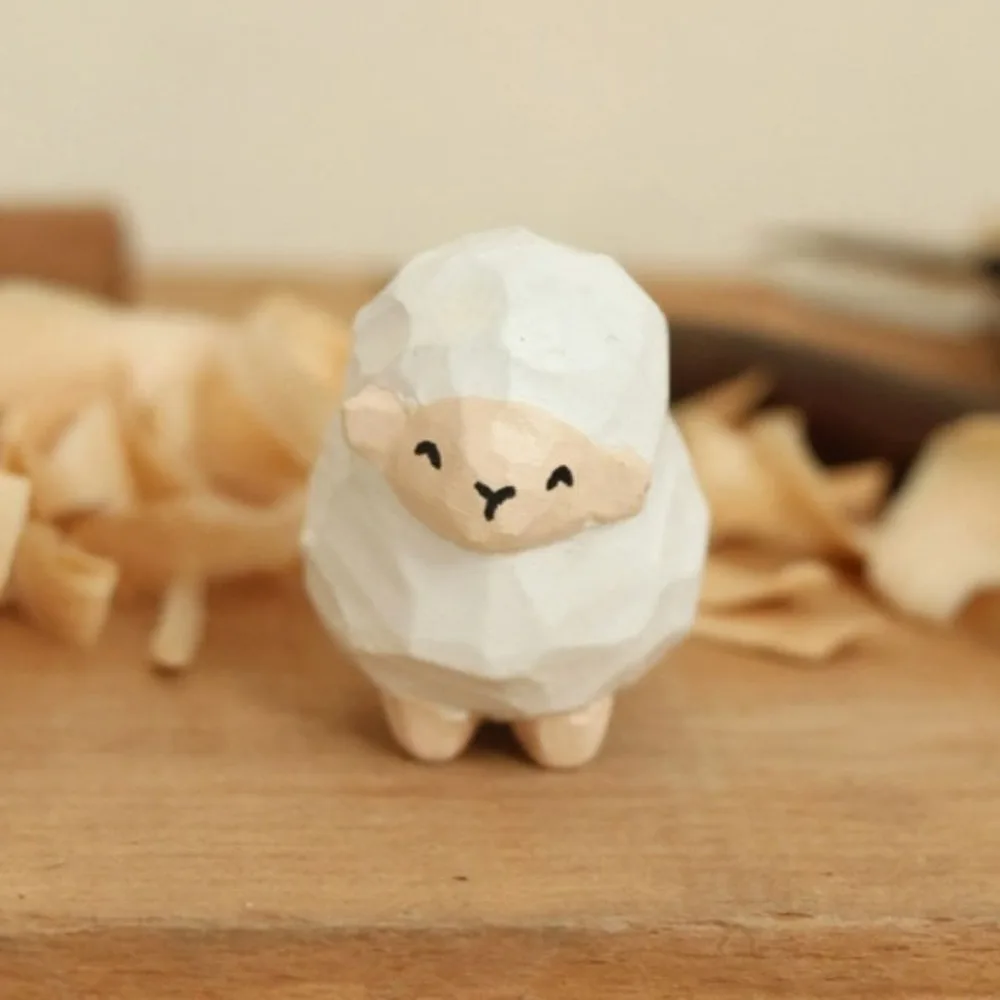Hadiah Kecil Ornamen Kucing Ukiran Kayu Ornamen Hewan Anjing Domba Boneka Kartun Dekorasi Meja Model Kelinci Kecil