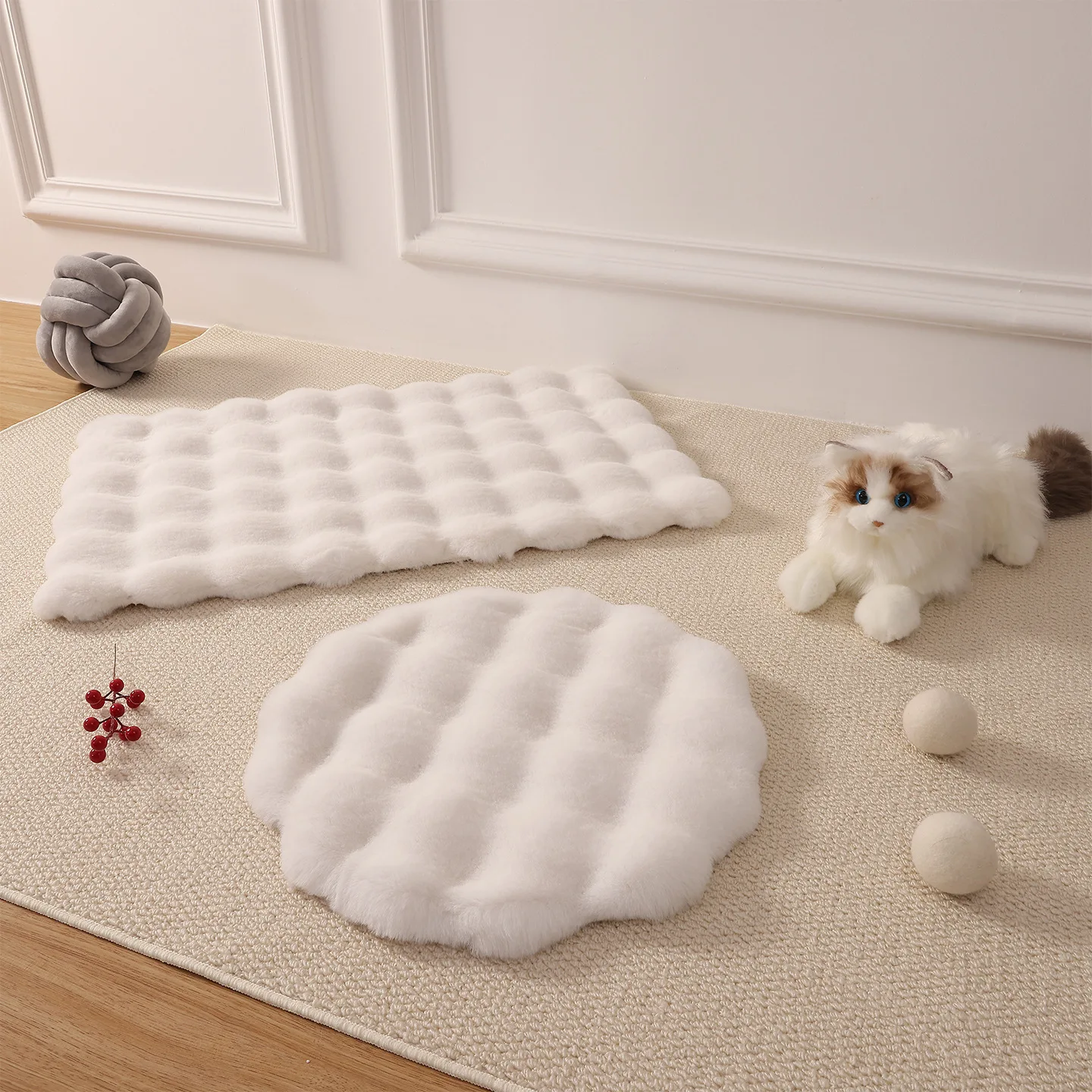 Plush Cushion Carpet Pet Mat Furry Mat Thickened Insulated Anti-Slip Round Cat Dog Sitting Pad Cat House Dog House Sleeping Mat