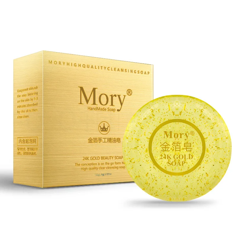 Mory Gold Foil Soap 100g Handmade Transparent Facial Cleansing Soap with Essential Oil Moisturizing