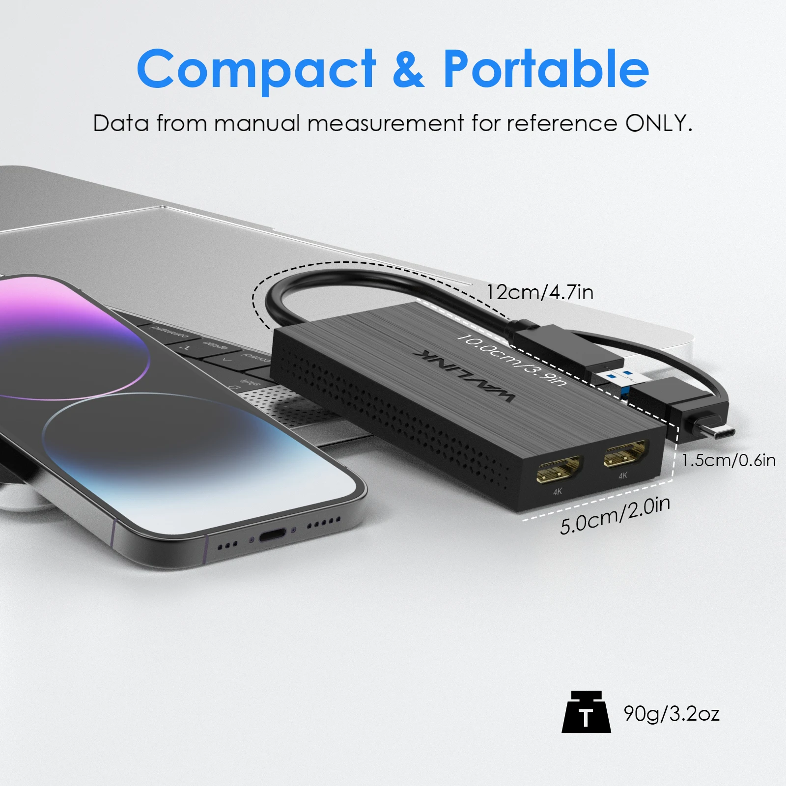 WAVLINK USB 3.1/USB C to Dual HDMI Adapter DL6950/SM768 Chip Dual 2K/5K@60Hz Monitor Compatible with Windows and M1/M2/M3 Mac