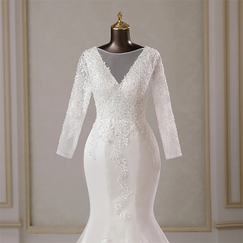 Customized Elegant long sleeves mermaid Wedding dresses marriage dress Bride dresses vestidos de novia Women's dress for wedding