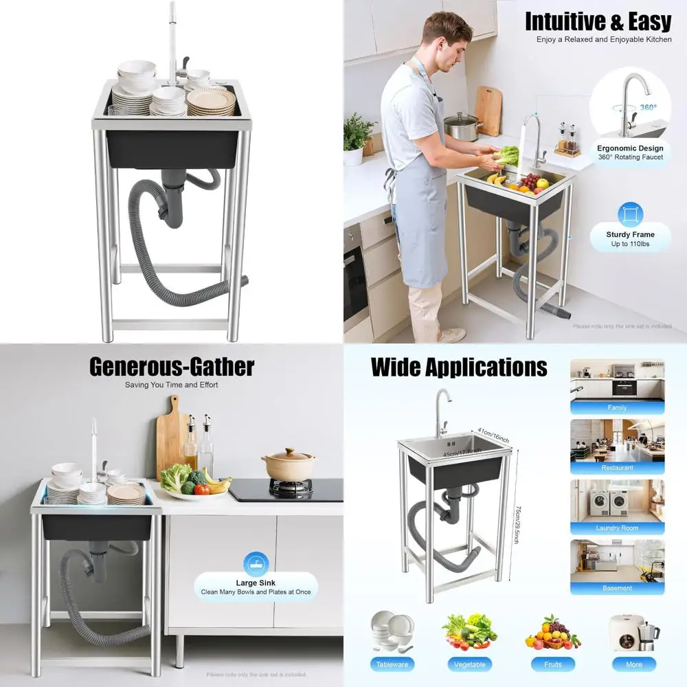 

Commercial Stainless Steel Single Bowl Kitchen Sink Set with Faucet for Restaurant Use, Indoor and Outdoor Long-Lasting Design