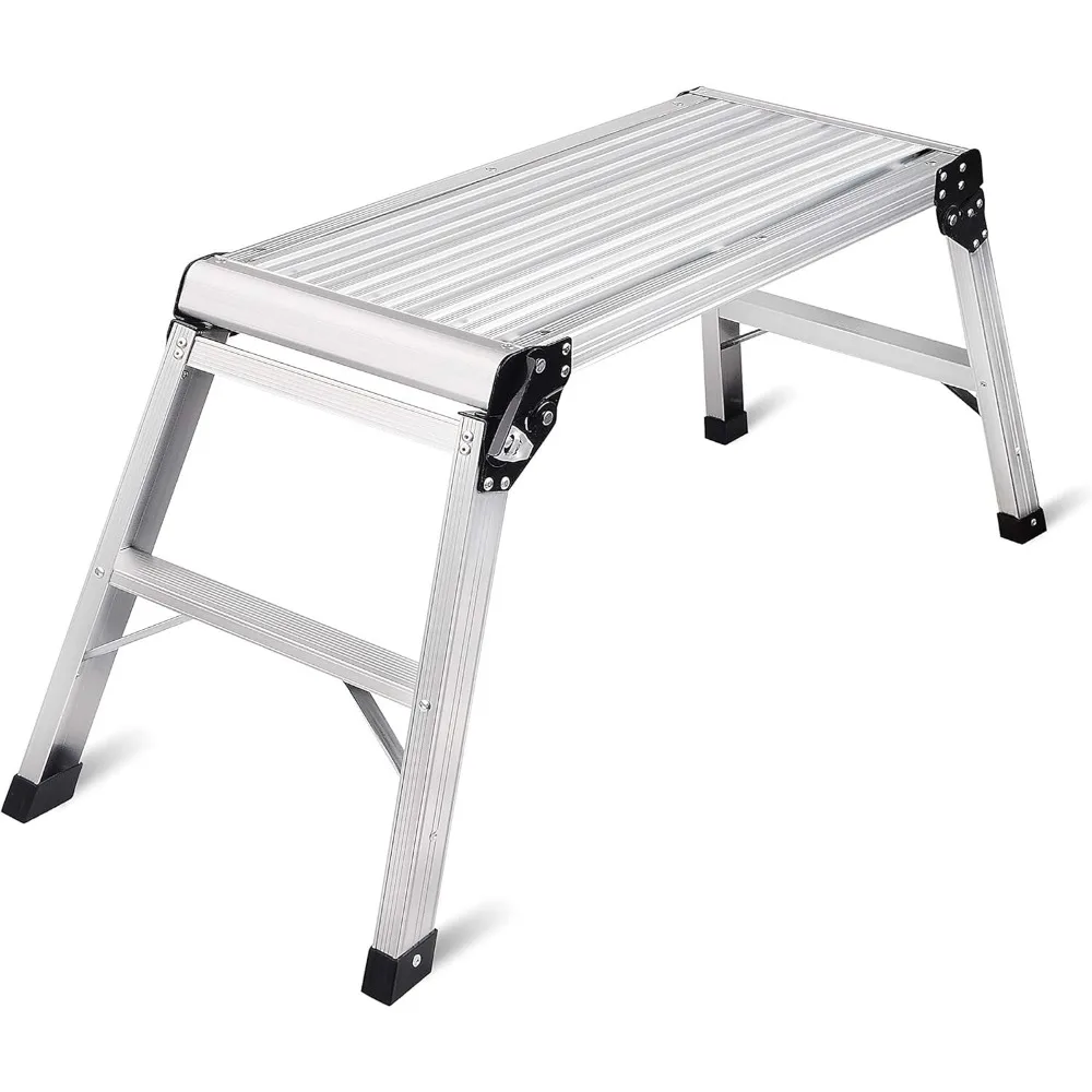 LEADALLWAY Work Platform Aluminum 30x12x20 Step Ladder Heavy Duty Foldable Aluminum Platform 330 Lbs Capacity