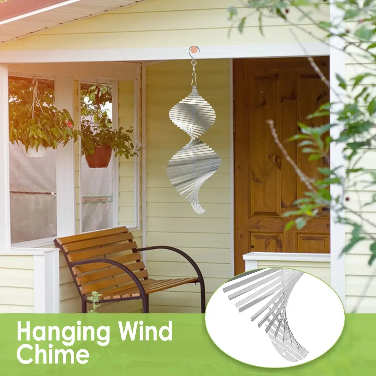 AA81-1 Piece Outdoor Hanging Decorative Spiral Metal Wind Chime 3D Spiral Wind Chime Silver Stainless Steel