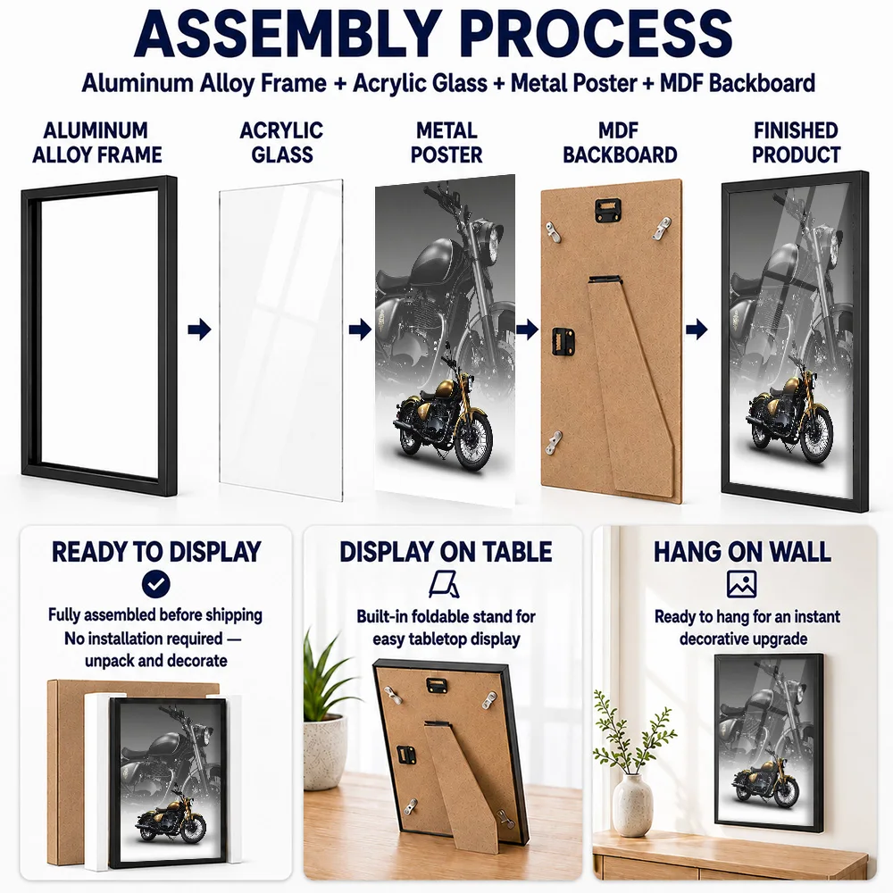 British Heritage Cruiser Motorcycle Metal Poster With Aluminum Alloy Frame Personalized Layered Collage Wall Art For Man Cave