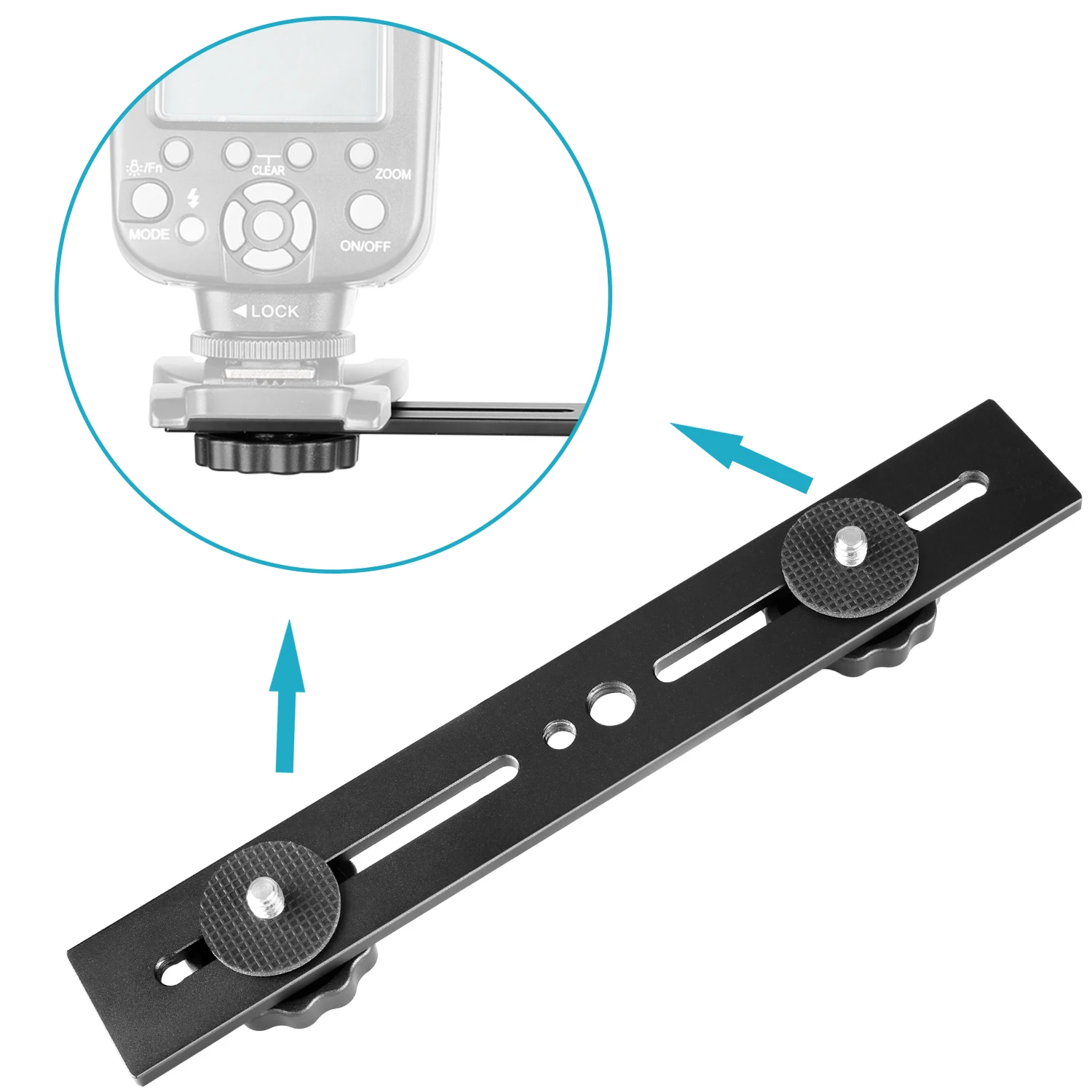 Neewer 8"/20.3cm Podwójny Uchwyt Statywu do Aparatu, Uniwersalny Uchwyt Lampy Błyskowej do Aparatów DSLR/Fotografii Stereoskopowej 3D — zdjęcie produktu 4
