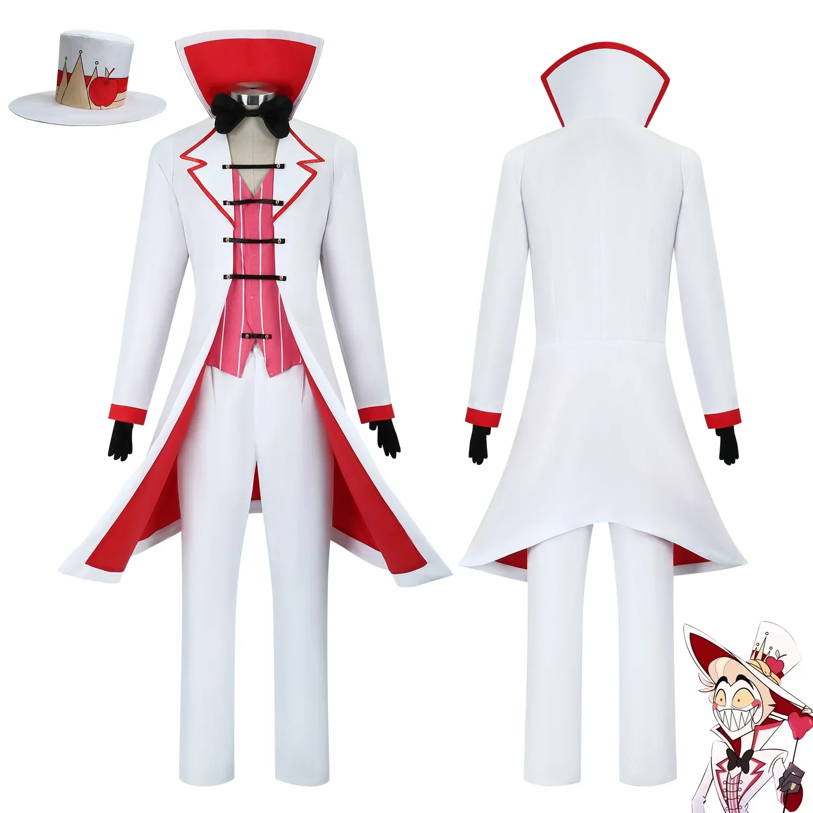 Hazbin lucifer cosplay anime hotel morningstar cosplay traje peruca papai terno branco diabo inferno festa de halloween adulto homem traje