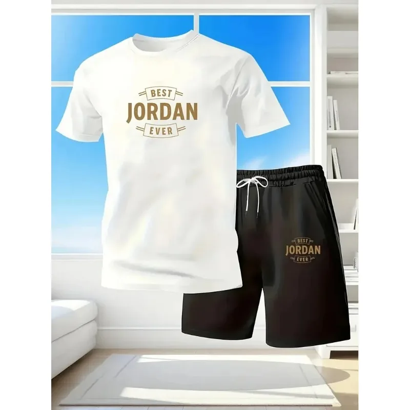 

New summer fitness sportswear for men, short-sleeved T-shirt and shorts two-piece set, breathable and quick-drying casual wear.