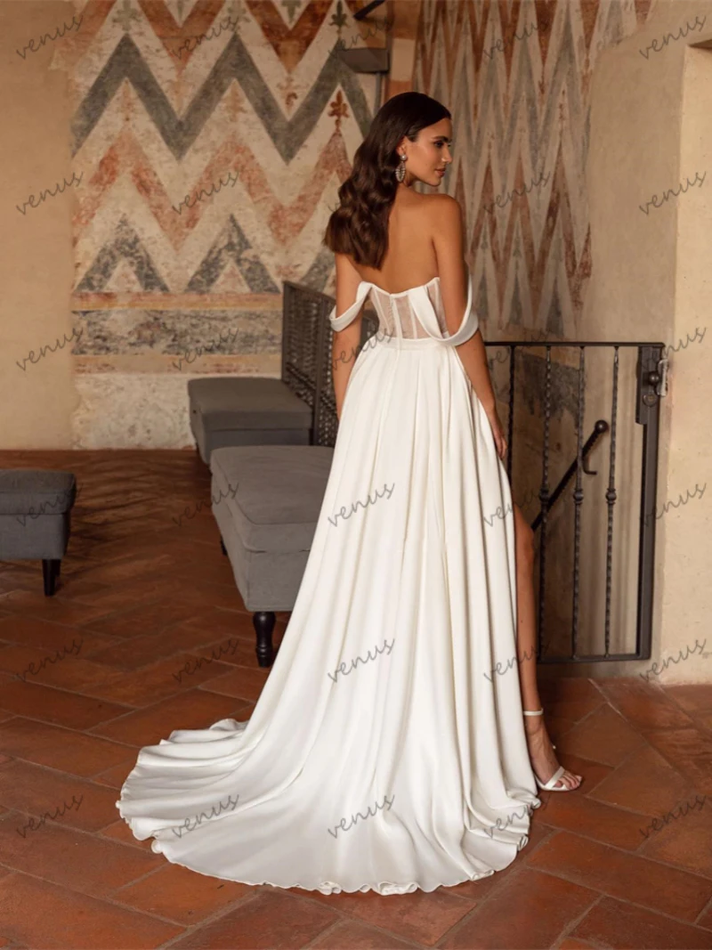 Wdzięku suknie ślubne Linia A Satynowe suknie ślubne Off The Shoulder Robes Sweetheart Backless Glamorous Vestidos De Novia 2024