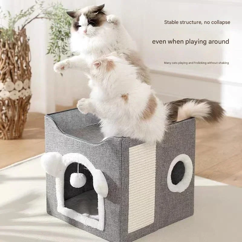 Two-layer cat shelter for all seasons indoor collapsible cleaning pet kennel closed winter warm pet supplies