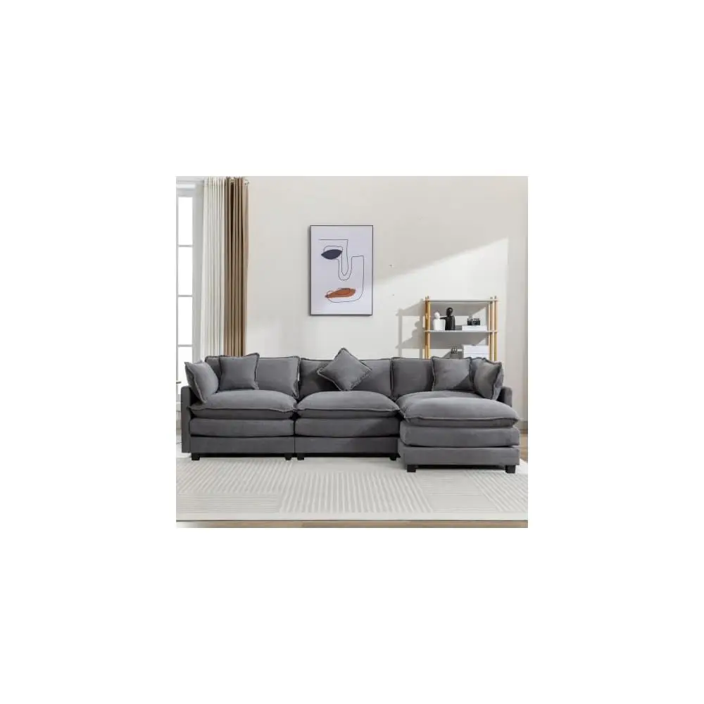 

112.2"" Grey Cloud Couch, Modular Sofa Couch For Living Room, 3-Seater Comfy Chenille Sectional Sofa With Ottoman Chaise 5